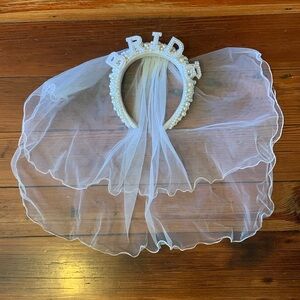 White Bride Pearl Headband with Veil for Bachelorette